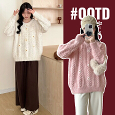 批发实拍孕妇装小众设计刺绣花朵毛衣女秋<b class='q'>冬</b>新款宽松慵懒风针织上衣