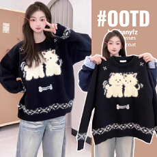 批发孕妇装提花黑色小狗毛衣秋<b class='q'>冬</b>2025新款高级感宽松慵懒风针织衫外套