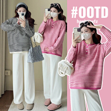 批发实拍好质量厚实孕妇装毛衣秋<b class='q'>冬</b>装新款条纹针织衫宽松时髦显瘦