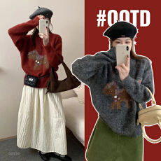 批发实拍孕妇装卡通提花圆领毛衣上衣<b class='q'>冬</b>季新款韩系宽松显瘦保暖针织衫