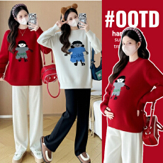 批发实拍孕妇装韩版卡通提花高领毛衣女冬<b class='q'>休闲</b>宽松针织衫软糯保暖上衣