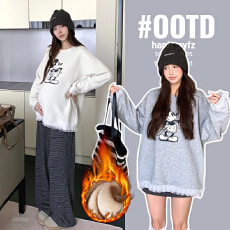 批发实拍孕妇装加绒假两件花边拼接卫衣韩系减龄印花卡通上衣外套宽松