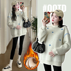 批发实拍孕妇装2025新款秋冬爱心毛衣领拼接卫衣加绒<b class='q'>加厚</b>假两件套装