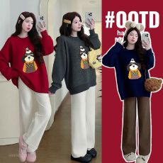 批发<b class='q'>实拍</b><b class='q'>孕妇</b><b class='q'>卡通</b>提花圆领毛衣女上衣冬季新款韩系宽松显瘦保暖针织衫