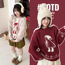 批发<b class='q'>孕妇装</b>甜美风可爱小女孩提花圆领毛衣秋冬宽松雪花针织衫<b class='q'>上衣</b>加厚