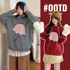 批发<b class='q'>孕妇装</b>立体卡通雨伞提花套头毛衣2025秋冬新款宽松温柔风针织<b class='q'>上衣</b>