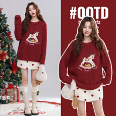 批发<b class='q'>孕妇装</b>圣诞氛围感复古提花小马套头毛衣秋冬宽松软糯针织衫<b class='q'>上衣</b>厚