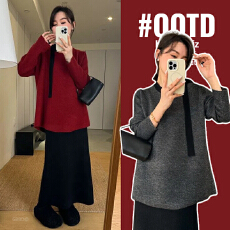 批发2025好质量大板型<b class='q'>孕妇装</b>毛衣秋装2025新款过年红色上衣中长款针织