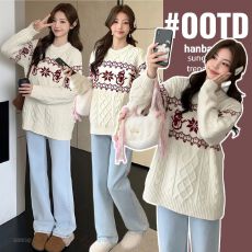 批发实拍孕妇装2025新款时尚高端卡通毛衣<b class='q'>秋</b>冬宽松孕妇套头打底针织衫