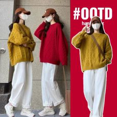 批发孕妇<b class='q'>秋</b>冬毛衣2025新款时尚洋气时髦显瘦长袖红色毛衣时尚麻花针织