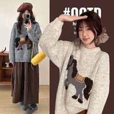 批发实拍<b class='q'>秋</b>冬孕妇装2025复古设计休闲小马圆领套头针织衫宽松休闲毛衣