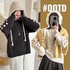 实拍秋冬孕妇装2025复古设计休闲时尚圆领套头针织衫宽松休闲毛衣