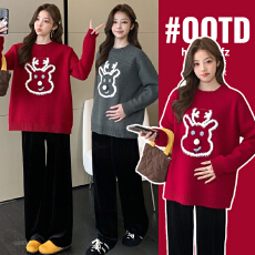 批发实拍孕妇装2025新款时尚高端<b class='q'>秋</b>季卡通毛衣<b class='q'>秋</b>冬宽松孕妇套头针织衫