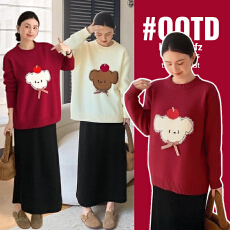 实拍孕妇装秋冬新年红色针织衫2025冬季新款宽松套头加厚红色上衣