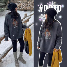 批发<b class='q'>孕妇装</b>软糯亲肤深灰色牛绒围巾小狗针织毛衣宽松<b class='q'>韩版</b>显瘦秋冬新款