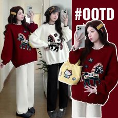 批发实拍<b class='q'>孕妇装</b>2026新款马年春秋冬本命年荷叶边减龄加厚过年红色毛衣