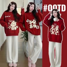 批发实拍<b class='q'>孕妇装</b>秋冬新年红色针织衫2026春秋冬季新款宽松马年红色上衣