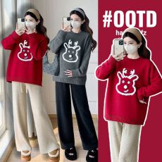 实拍孕妇装2025新款时尚高端秋季卡通毛衣秋冬宽松孕妇套头针织衫