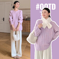 秋冬孕妇装圆领贴布坑条套头毛衣女秋冬宽松百搭针织衫上衣打底衫