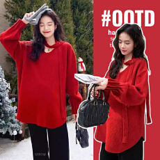 批发好质量<b class='q'>孕妇装</b>毛衣秋冬装新款围巾针织衫上衣宽松V领<b class='q'>中长款</b>