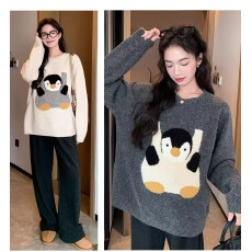 批发2025款孕妇装秋<b class='q'>冬</b>卡通圆领套头毛衣女新款秋<b class='q'>冬</b>季宽松长袖针织上衣