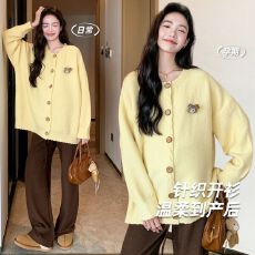 批发2025秋冬孕妇装上衣秋冬宽松<b class='q'>显瘦</b>减龄开衫休闲圆领慵懒风毛衣<b class='q'>外套</b>