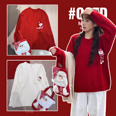 孕妇装红色圣诞圆领毛衣2025款冬季加厚高级感慵懒复古针织衫上衣