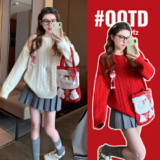 孕妇装红色圣诞圆领毛衣2025款冬季加厚高级感慵懒复古针织衫上衣