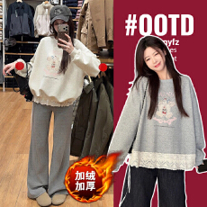 批发实拍孕妇装产前产后加绒秋冬长袖新款蕾丝花边抽绳收腰保暖上衣