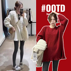 批发孕妇装韩系慵懒风圆领波点长袖毛衣2025秋冬中长款宽松针织衫上衣