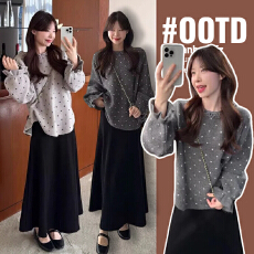 孕妇装韩系木耳边喇叭长袖针织毛衣秋冬2025新款宽松显瘦时尚上衣