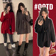 孕妇装呢料围巾设计亮片V领毛衣女2025冬季新款优雅宽松长袖上衣