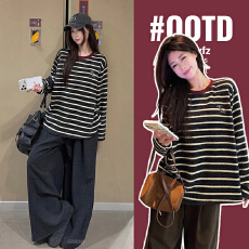 实拍孕妇装兔毛条纹长袖t恤打底衫女装春秋薄款刺绣花圆领上衣