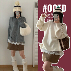 批发实拍孕妇装羊毛衫长袖打底衫内搭蕾丝拼接新款春秋孕妇针织衫上衣