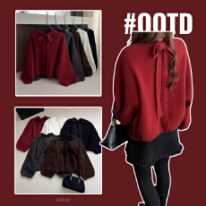 批发孕妇装冬装韩风后背蝴蝶结甜美系抽绳毛衣2025秋冬款兔毛灯笼袖