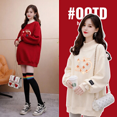 孕妇装加绒加厚新年战袍红色卫衣2026新款春秋冬季假两件马年上衣