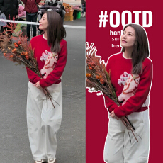 批发明星同款高圆圆红色小马本命年<b class='q'>毛衣</b>2026孕妇装新年战袍宽松针织衫