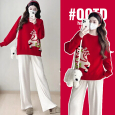 批发实拍春秋同款高圆圆红色小马本命年<b class='q'>毛衣</b>2026孕妇装新年战袍针织衫