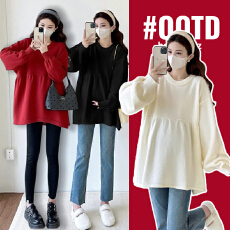 批发2026新年实拍绵羊绒孕妇装毛衣秋冬装新款上衣宽松遮肚娃娃针织衫