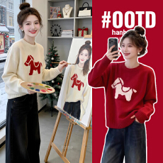 批发孕妇装红色提花马年打底毛衣2026新款秋冬季可外穿内搭针织上衣