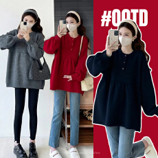 批发2026新年实拍绵羊绒孕妇装红色毛衣秋冬装新款上衣宽松遮肚娃娃衫