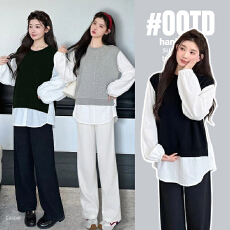 批发实拍孕妇装2026春装新款设计感小众韩版宽松t恤假两件长袖上衣潮