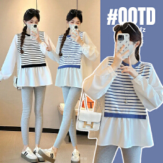 批发实拍<b class='q'>孕妇装</b>秋装衬衫2026春季新款春秋季条纹衬衣上衣<b class='q'>打底裤</b>两件套