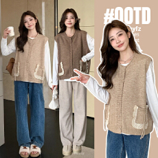 实拍孕妇早春季上衣套装2026新款春秋长袖加马甲春秋款两件套