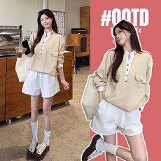 批发慵懒感休闲卡其色拼接撞色孕妇装衬衫2026<b class='q'>春</b>季新款长袖假两件上衣