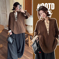 批发韩系慵懒复古孕妇装假两件拼接衬衫2026<b class='q'>春</b>季设计感通勤长袖上衣