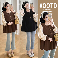 批发实拍孕妇<b class='q'>套装</b>春装2026新款孕妇装衬衫上衣娃娃衫假两件套春秋