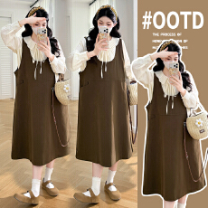 批发实拍孕妇装春季连衣裙2026新款宽松显瘦孕妇大码<b class='q'>背心</b>中长款两件套