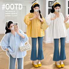 批发实拍孕妇装衬衫春装2026新款开扣衬衣上衣春<b class='q'>秋</b>可哺乳中长款