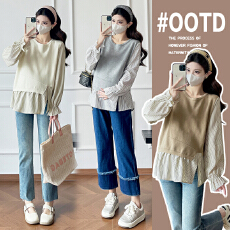 实拍孕妇装春装套装2026春秋季新款长袖衬衫加马甲两件套孕妇减龄